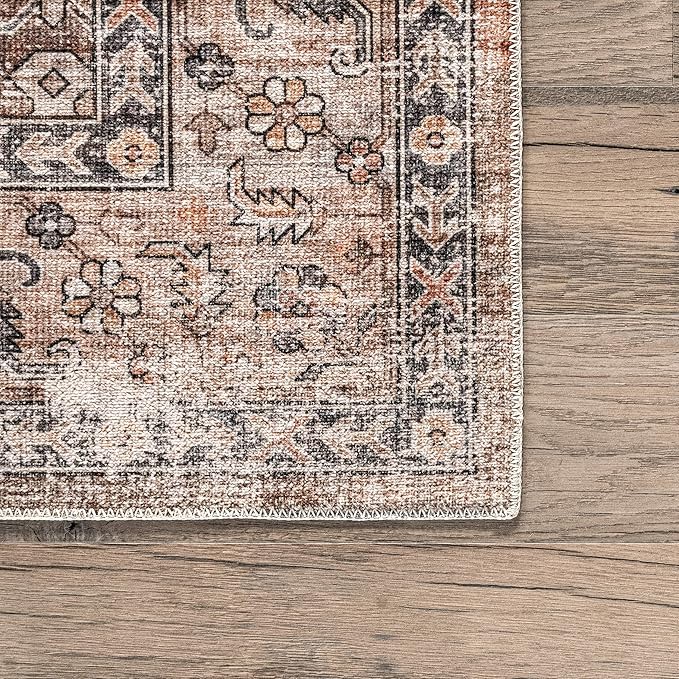 nuLOOM Gwyn Distressed Machine Washable Ultra Thin Runner Rug, 2' 6" x 10', Beige - LeafyLoom