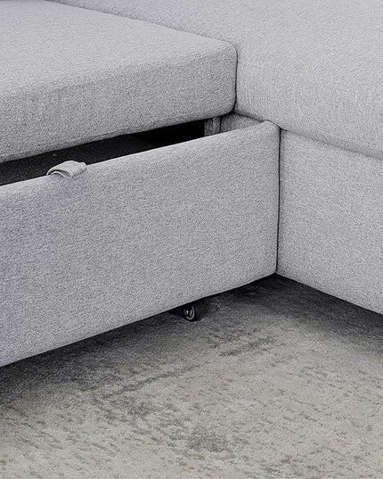 3 Seater Convertible Sectional Sofa with Reversible Chaise Lounge and Pull Out Sofabed, L Shaped Corner Couches with Storage , Comfy Linen Upholstered Sofa&Couches for Living Room Furniture Sets - LeafyLoom