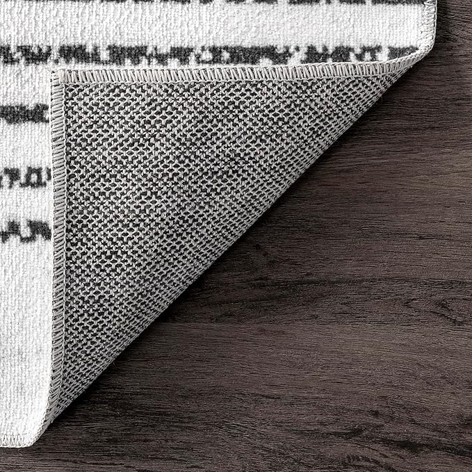 nuLOOM Romina Machine Washable Diamond Stripes Ultra Thin Area Rug, 8 x 10, White - LeafyLoom