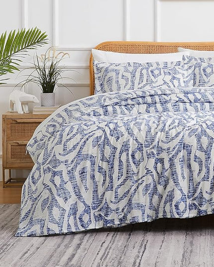 Southshore Fine Living, Inc. Oversized King Comforter Bedding Set, Down Alternative filling, modern Abstract bedding set, King/Cal King Comforter & Matching Shams, Blue Khari - LeafyLoom