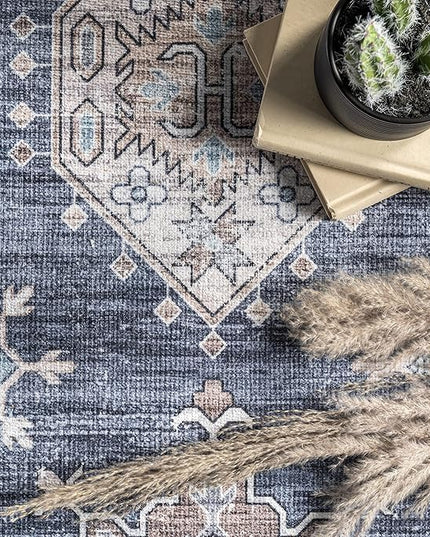 nuLOOM Finley Machine Washable Vintage Distressed Ultra Thin Area Rug, 3' x 5', Grey - LeafyLoom