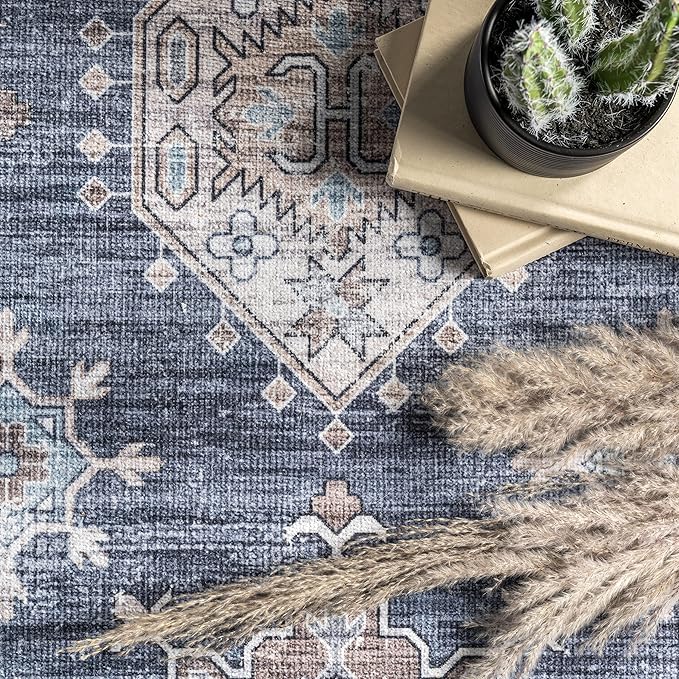 nuLOOM Finley Machine Washable Vintage Distressed Ultra Thin Area Rug, 3' x 5', Grey - LeafyLoom