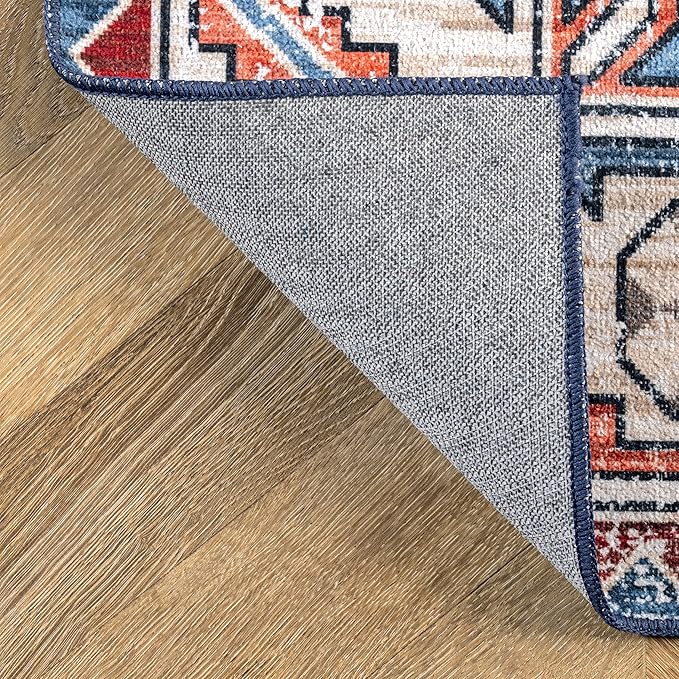 nuLOOM Marli Machine Washable Faded Medallion Ultra Thin Runner Rug, 2' 6" x 8', Rust - LeafyLoom