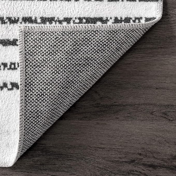 nuLOOM Romina Machine Washable Diamond Stripes Runner Rug, 2' 6" x 8', Ivory, Rectangular, 0.1" Thick - LeafyLoom