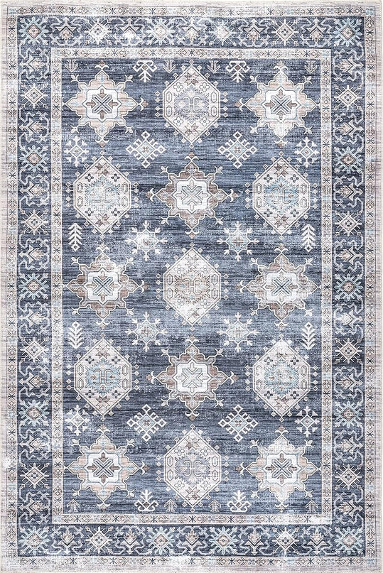 nuLOOM Finley Machine Washable Vintage Distressed Ultra Thin Area Rug, 5' x 8', Grey - LeafyLoom