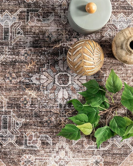nuLOOM Devin Machine Washable Vintage Medallion Ultra Thin Area Rug, 5' x 8', Light Brown - LeafyLoom
