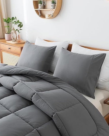 Grey Comforter Set, King Lightweight All Season Soft Down Alternative Bed Comforter, 3 Pieces Bedding Set（King Size，102"x90"） - LeafyLoom