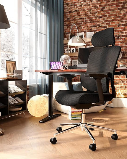 GABRYLLY Ergonomic Mesh Office Chair, Home Desk Chair with Adjustable Lumbar Support, 3D Armrest, Headrest, 4-Level Tilt Back, High Back Ergonomic Chairs with Wide Cushion Seat - LeafyLoom
