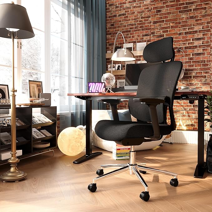 GABRYLLY Ergonomic Mesh Office Chair, Home Desk Chair with Adjustable Lumbar Support, 3D Armrest, Headrest, 4-Level Tilt Back, High Back Ergonomic Chairs with Wide Cushion Seat - LeafyLoom
