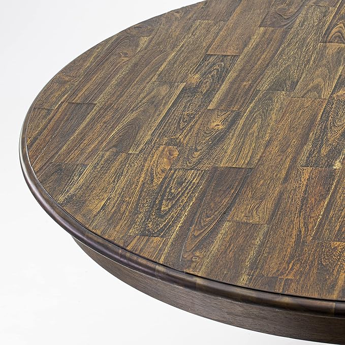 East West Furniture FE3-07-TP Ferris Kitchen Dining Table - a Round Wooden Table Top with Pedestal Base, 48x48 Inch, Distressed Jacobean - LeafyLoom
