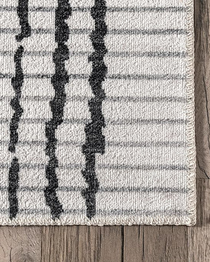 nuLOOM Leo Geometric Striped Machine Washable Ultra Thin Area Rug, 8' x 10', Ivory - LeafyLoom