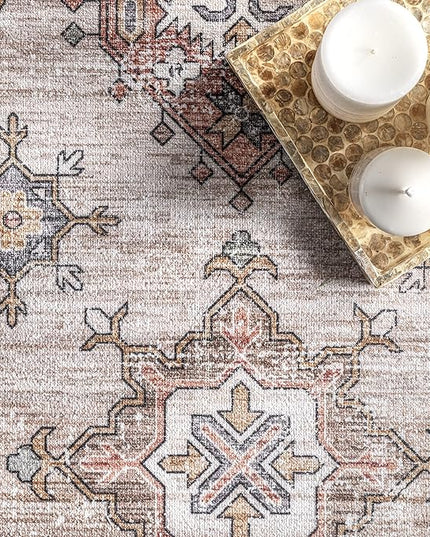 nuLOOM Finley Machine Washable Vintage Distressed Ultra Thin Area Rug, 8x10, Beige - LeafyLoom