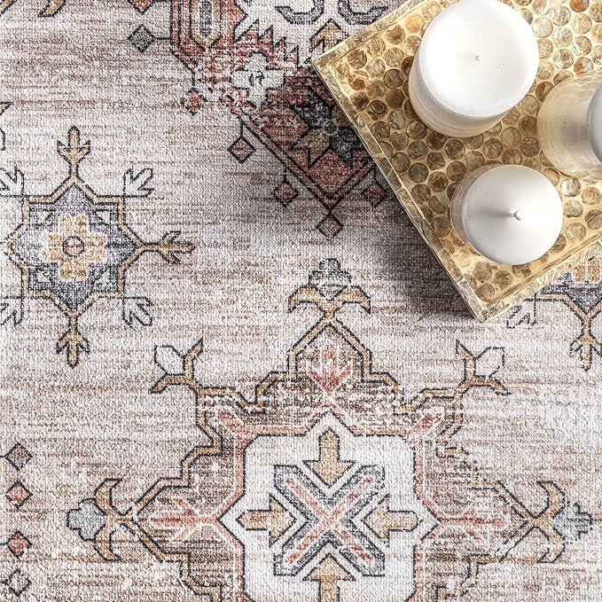 nuLOOM Finley Machine Washable Vintage Distressed Ultra Thin Area Rug, 8x10, Beige - LeafyLoom