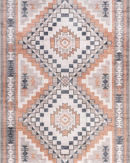 nuLOOM Leighton Machine Washable Southwestern Medallion Ultra Thin Area Rug, 5' x 8', Peach - LeafyLoom