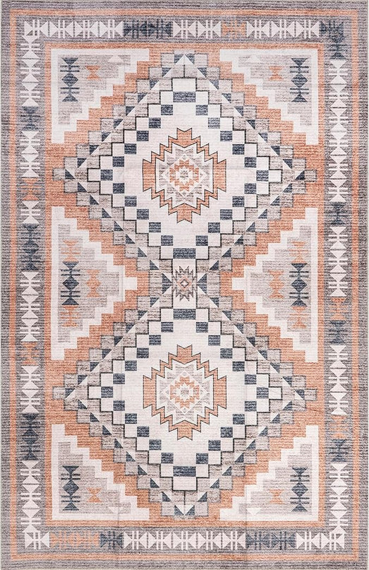 nuLOOM Leighton Machine Washable Southwestern Medallion Ultra Thin Area Rug, 5' x 8', Peach - LeafyLoom