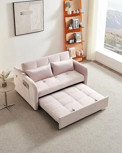 Velvet Tufted Convertible Pull Out Sofa Bed , 3 in 1 Multi-Functional Futon Lounge Chair Sleeper Couch Bed, Pullout Sofá with Adjustable Backrest and USB Ports for Living Room Small Space Apartment - LeafyLoom
