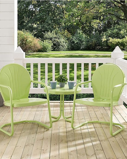 Crosley Furniture KO10004KL Griffith 3-Piece Retro Metal Outdoor Seating Set with 2 Chairs and Side Table, Key Lime - LeafyLoom