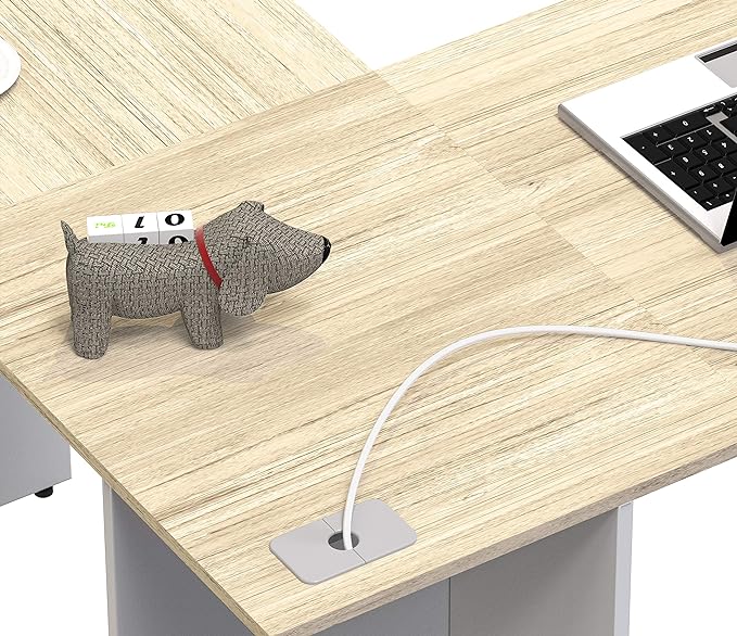 SHW L-Shaped Home Office Corner Desk Wood Top, Oak - LeafyLoom