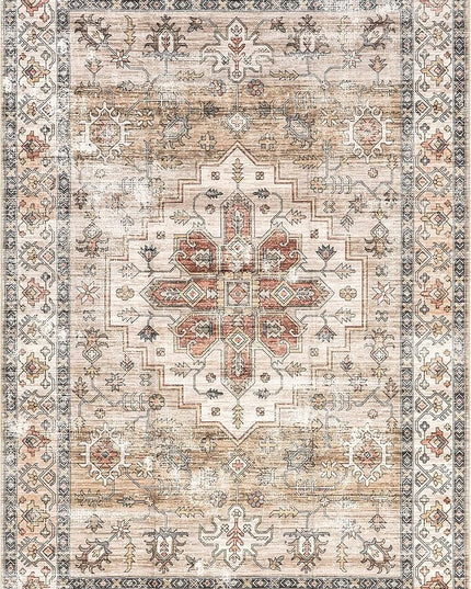 nuLOOM Dawson Machine Washable Distressed Medallion Ultra Thin Area Rug, 5' x 8', Beige - LeafyLoom