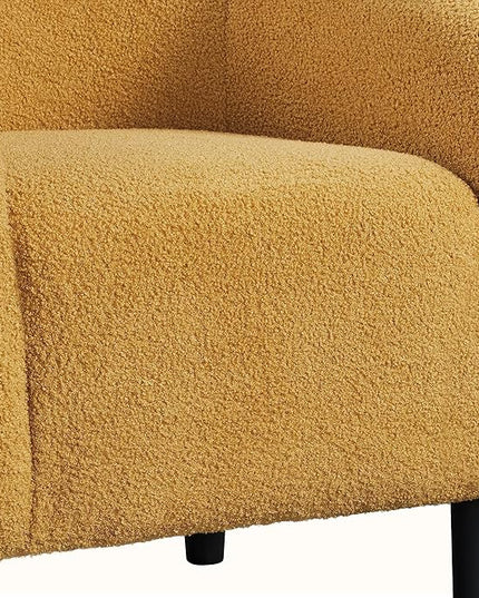 Yaheetech Accent Chair, Cozy Living Room Chairs with Soft Padded, Furry Sherpa Barrel Chair Sturdy Legs, Modern Armchair for Living Room Bedroom Reception Room Office, Mustard Yellow - LeafyLoom