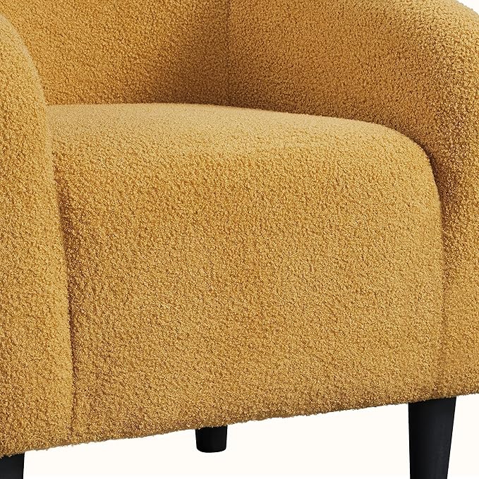Yaheetech Accent Chair, Cozy Living Room Chairs with Soft Padded, Furry Sherpa Barrel Chair Sturdy Legs, Modern Armchair for Living Room Bedroom Reception Room Office, Mustard Yellow - LeafyLoom