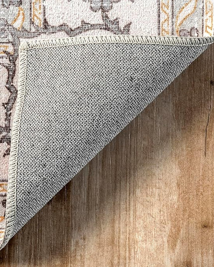 nuLOOM Ren Vintage Floral Machine Washable Ultra Thin Area Rug, 8x10, Light Grey - LeafyLoom