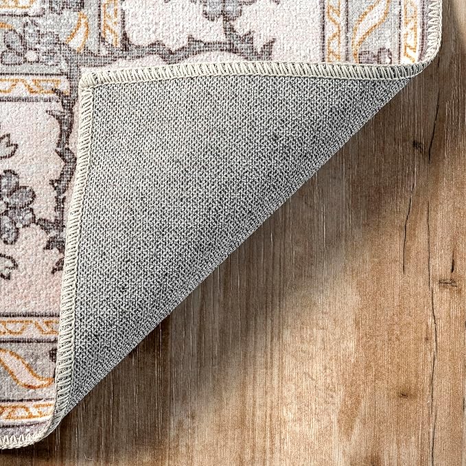 nuLOOM Ren Vintage Floral Machine Washable Ultra Thin Area Rug, 8x10, Light Grey - LeafyLoom