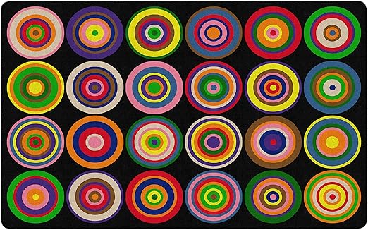 Flagship Carpets Color Rings Colorful Children's Area Rug for Kids Room Circle Seating Décor, Play Carpet for Teaching and Playing, Seats 24, 7'6" x 12', Black - LeafyLoom