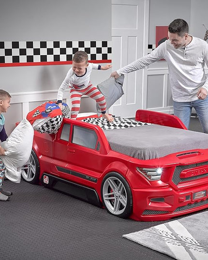 Step2 Turbocharged Twin Size Truck Car Bed, Car Bed for Boys and Girls, Working Headlights & Built-In Storage, Toddlers Ages 3+ Years Old, Adult Assembly Required, Vibrant Red - LeafyLoom