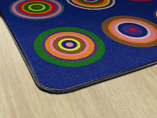 Flagship Carpets Color Rings Colorful Children's Area Rug for Kids Room Circle Seating Décor, Play Carpet for Teaching and Playing, Seats 20, 5'10" x 8'4", Indigo Blue - LeafyLoom
