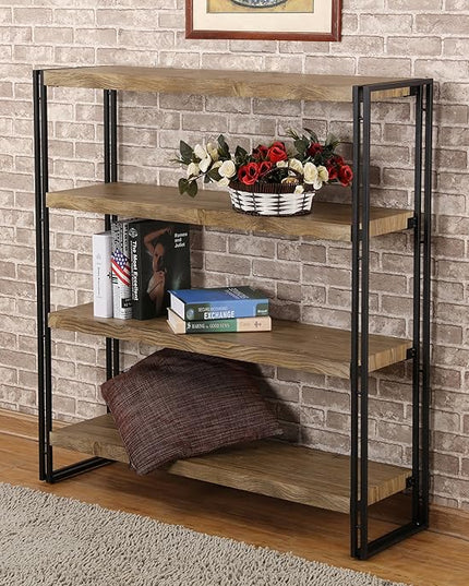 4 Tier Bookshelf Rustic Industrial Bookcase Etagere Open Office Book Shelf, Sonoma Oak - LeafyLoom