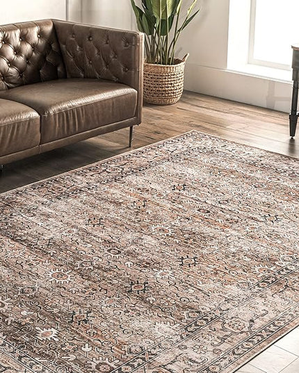 nuLOOM Gwyn Distressed Machine Washable Ultra Thin Runner Rug, 2' 6" x 10', Beige - LeafyLoom