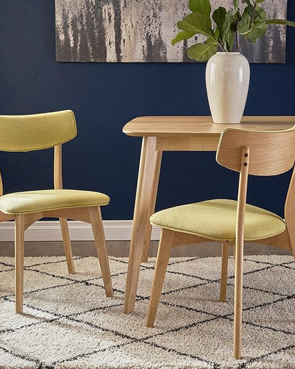 Christopher Knight Home Abrielle Mid-Century Modern Fabric Dining Chairs with Natural Oak Finished Rubberwood Frame, 2-Pcs Set, Green Tea / Natural Oak - LeafyLoom