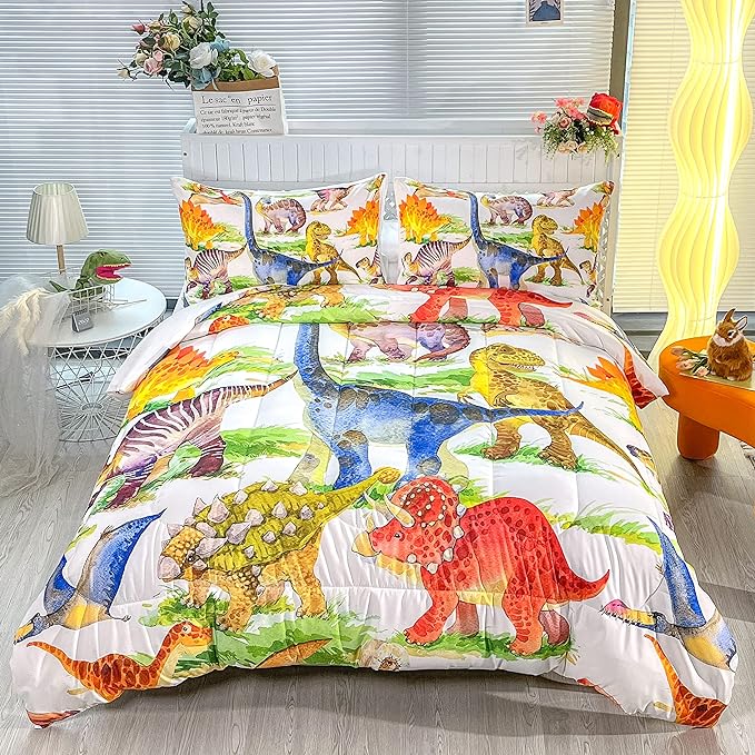 CVHOUSE Dinosaur Bedding Set,Dinosaur Comforter,Dinosaur Comforter Set Full,Microfiber Quilt Set with 1 Comforter and 2 Pillow Cases - LeafyLoom
