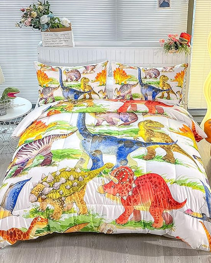 CVHOUSE Dinosaur Bedding Set,Dinosaur Comforter,Dinosaur Comforter Set Queen,Microfiber Quilt Set with 1 Comforter and 2 Pillow Cases - LeafyLoom