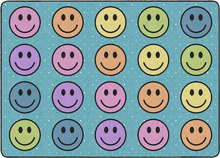 Flagship Carpets Smiley Seating (Seats 20) Classroom Area Rug or Educational Learning Mat, Kids Room or Playroom Carpet, 6' x 8'4", Blue/Multi (FA2393-32FS) - LeafyLoom