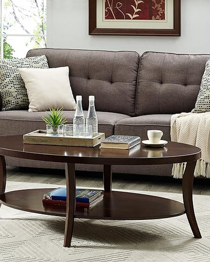 NicBex Coffee Table Wooden Coffee Table with Storage Oval Center Tables with Display Shelves Dining Table for Living Room, Dining Room, Office, and Bedroom,48" W, Espresso - LeafyLoom