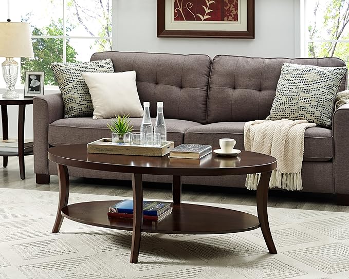NicBex Coffee Table Wooden Coffee Table with Storage Oval Center Tables with Display Shelves Dining Table for Living Room, Dining Room, Office, and Bedroom,48" W, Espresso - LeafyLoom