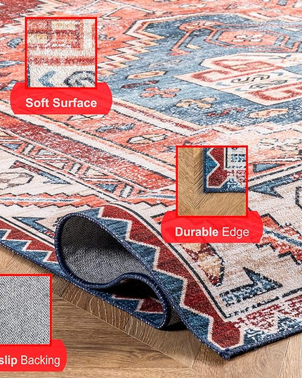 nuLOOM Marli Machine Washable Faded Medallion Ultra Thin Runner Rug, 2' 6" x 8', Rust - LeafyLoom