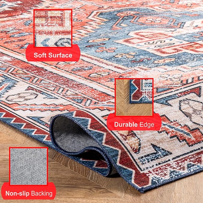 nuLOOM Marli Machine Washable Faded Medallion Ultra Thin Runner Rug, 2' 6" x 8', Rust - LeafyLoom