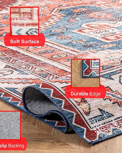 nuLOOM Marli Machine Washable Faded Medallion Ultra Thin Runner Rug, 2' 6" x 12', Rust - LeafyLoom