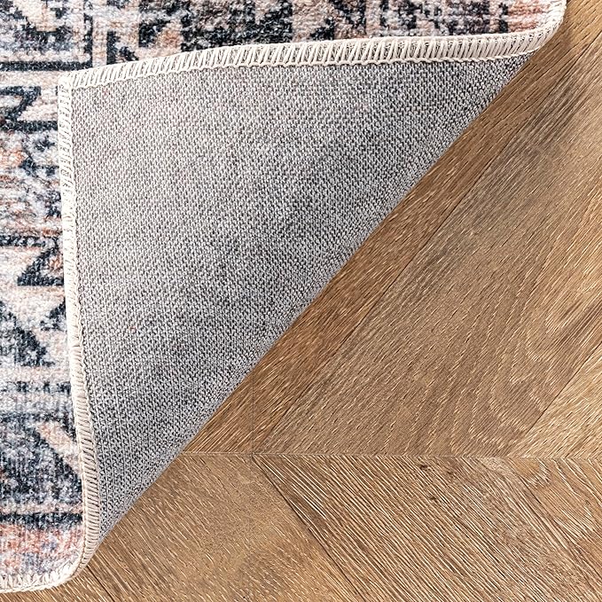 nuLOOM 5x8 Machine Washable Rain Haven Vintage Medallion Area Rug, Rust, Traditional Faded Design, Non-Slip Backing, Stain Resistant, For Bedroom, Dining Room, Living Room, Kitchen - LeafyLoom