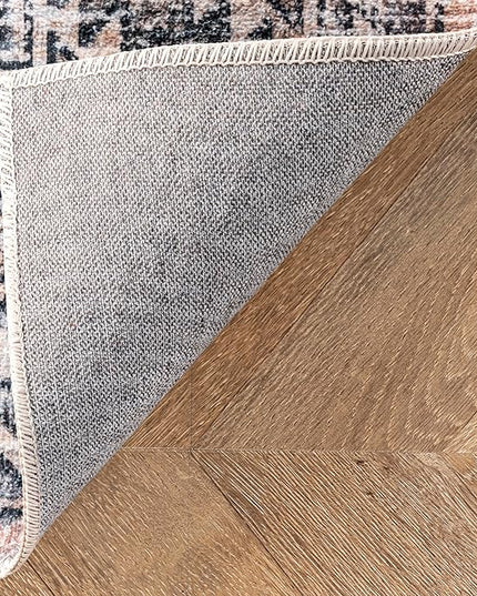 nuLOOM 4x6 Machine Washable Rain Haven Vintage Medallion Area Rug, Rust, Traditional Faded Design, Non-Slip Backing, Stain Resistant, For Bedroom, Dining Room, Living Room, Kitchen - LeafyLoom