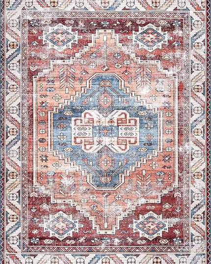 nuLOOM Marli Machine Washable Faded Medallion Ultra Thin Area Rug, 8x10, Rust - LeafyLoom