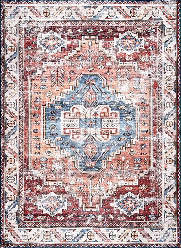 nuLOOM Marli Machine Washable Faded Medallion Ultra Thin Area Rug, 8x10, Rust - LeafyLoom