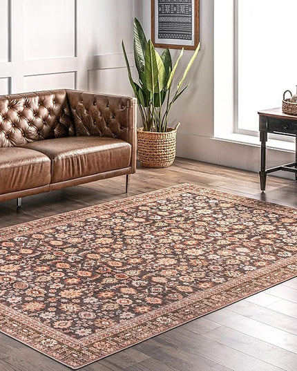 nuLOOM Cathie Persian Floral Machine Washable Ultra Thin Area Rug, 3' x 5', Beige - LeafyLoom