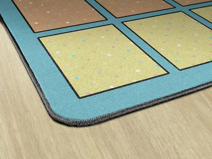 Flagship Carpets Happy Squares Educational Area Rug for Kids Room Seating Décor, Children's Classroom, Play Carpet for Teaching and Playroom, Seats 20, 6' x 8'4", Blue & Multi Color - LeafyLoom