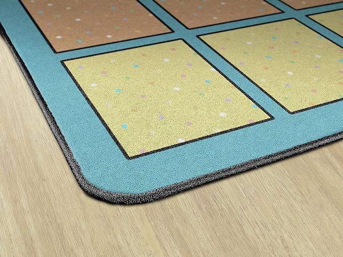 Flagship Carpets Happy Squares Educational Area Rug for Kids Room Seating Décor, Children's Classroom, Play Carpet for Teaching and Playroom, Seats 20, 6' x 8'4", Blue & Multi Color - LeafyLoom