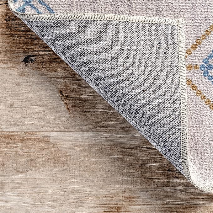 nuLOOM Kiya Machine Washable Moroccan Tribal Geometric Ultra Thin Area Rug, 6' x 9', Light Grey - LeafyLoom