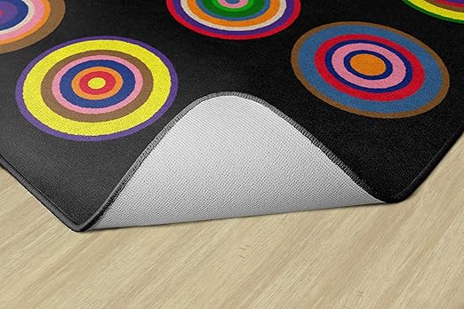 Flagship Carpets Color Rings Colorful Children's Area Rug for Kids Room Circle Seating Décor, Play Carpet for Teaching and Playing, Seats 20, 5'10" x 8'4", Black - LeafyLoom